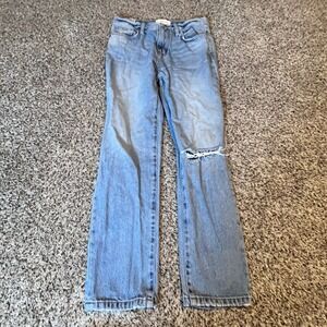 Current Elliott Womens Distressed Straight Leg Jeans Light Wash Blue Size 26